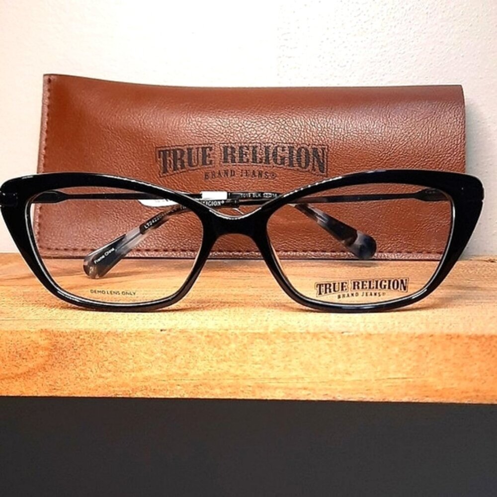 NEW Rx'able CAT EYE Eyeglass Frame & case, Black glasses TRUE RELIGION 52-16-140